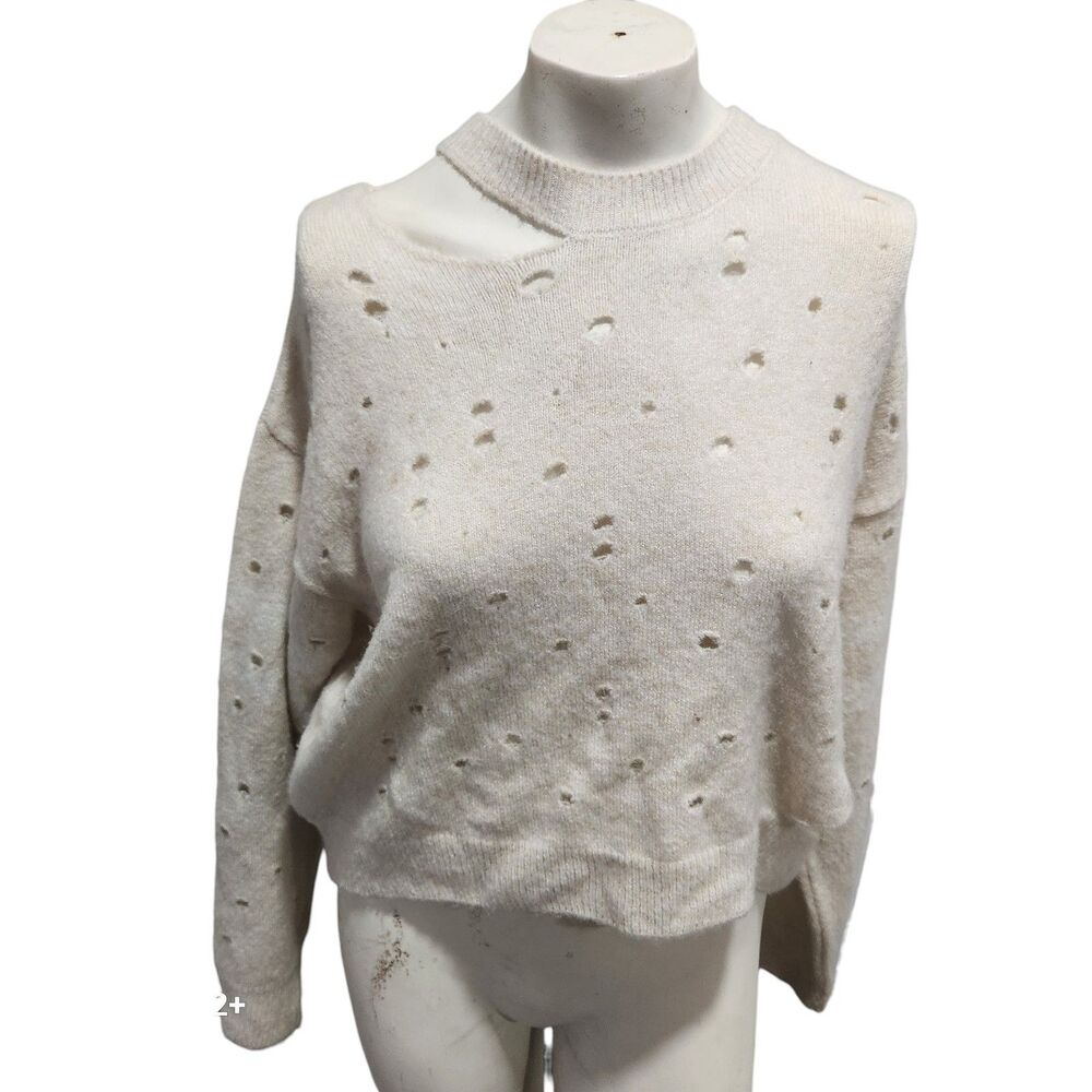 Topshop Distressed Sweater Cream Cutout Grunge Slouchy Knit US 6